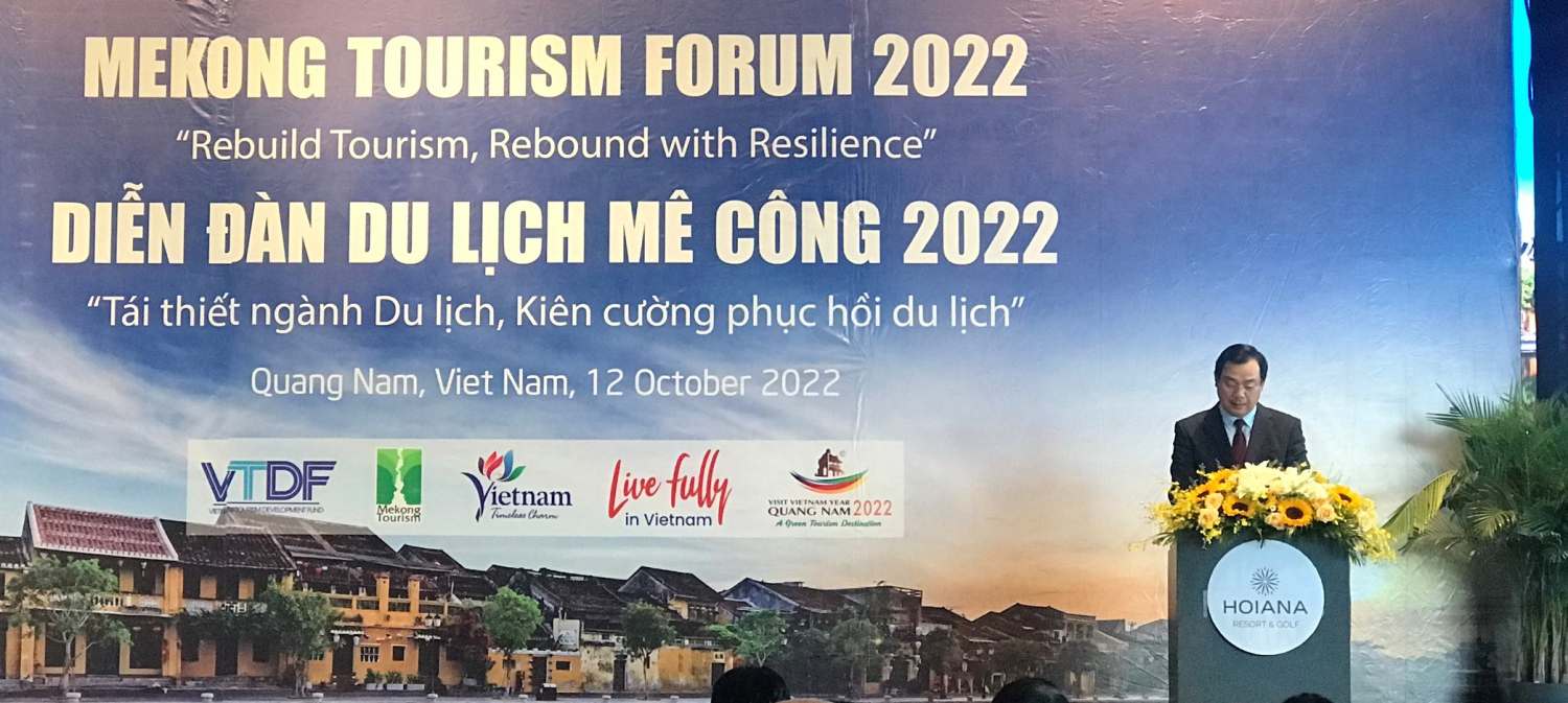 Đồng chí Nguyễn Trùng Khánh Tổng cục trưởng Tổng cục Du lịch phát biểu khai mạc Diễn đàn Du lịch Mê Công 2022